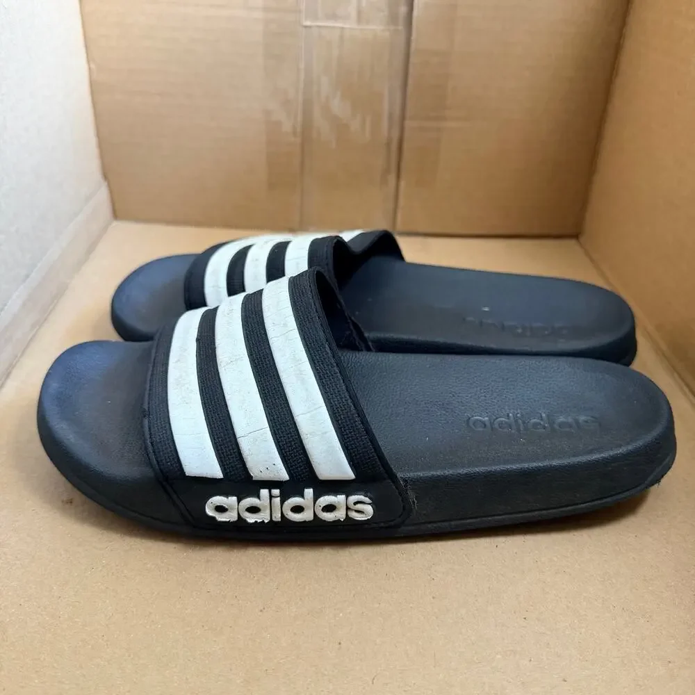 Adidas Unisex Kids Youth Athletic Slides Sandals Shoes Black White Size 5